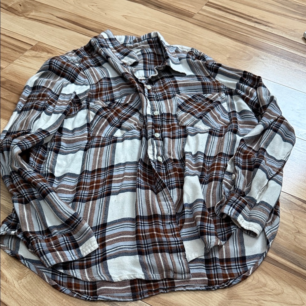Lucky Brand Brown and Cream Plaid Shirt